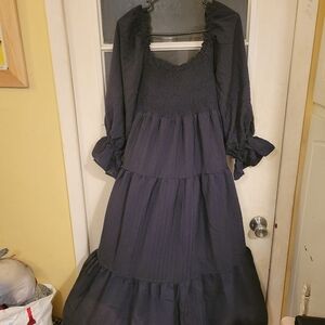 Mercies Smocked Bodice Puff Sleeve Midi Dress sz Large